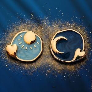 Celestial Sun & Moon Enamel Earrings | 925 Silver Posts | Vintage Style 🌞🌙